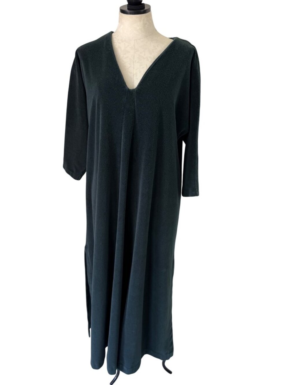 Bardinella Designs Womens V-neck Velour Maxi Shift Dress Size L Green Vintage